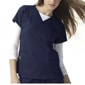 WonderWink Womens Four Stretch V-Neck Scrub Top  ~ like new ~